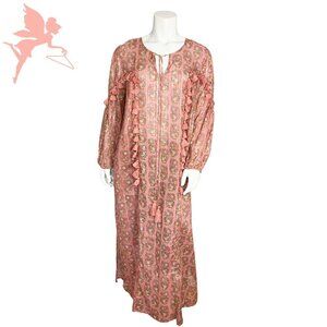 NWT GUADALUPE DESIGN Maxi Metallic Pompon Trim Kaftan